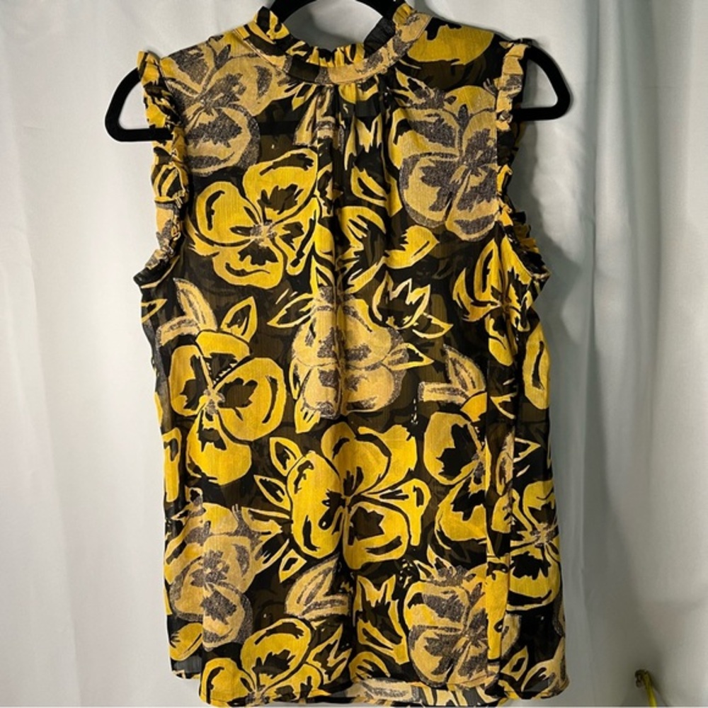 Who What Wear Sheer Yellow and Black Sleeveless Blouse - Size Small
